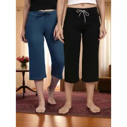 Kryptic Teal Blue & Black Solid Capris - Pack Of 2-picture-27