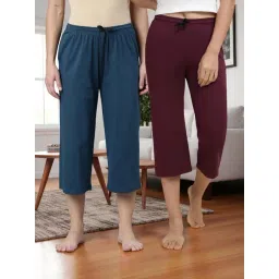 Kryptic Teal Blue & Burgundy Solid Capris - Pack Of 2-picture-22