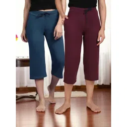Kryptic Teal Blue & Burgundy Solid Capris - Pack Of 2-picture-23