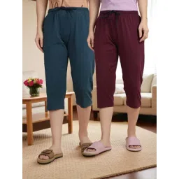 Kryptic Teal Blue & Burgundy Solid Capris - Pack Of 2-picture-19