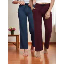 Kryptic Teal Blue & Burgundy Solid Lounge Pants - Pack Of 2-picture-13