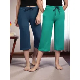 Kryptic Teal Blue & Dark Green Solid Capris - Pack Of 2-picture-37
