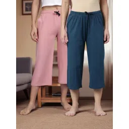 Kryptic Teal Blue & Dusty Pink Solid Capris - Pack Of 2-picture-38