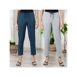 Kryptic Teal Blue & Grey Melange Cotton Regular Fit Lounge Pants - Pack of 2-picture-24