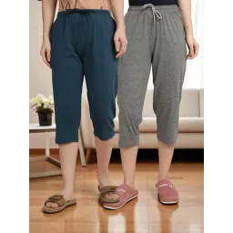 Kryptic Teal Blue & Grey Solid Capris - Pack Of 2-picture-18