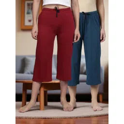 Kryptic Teal Blue & Maroon Solid Capris - Pack Of 2-picture-21