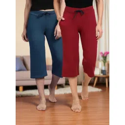 Kryptic Teal Blue & Maroon Solid Capris - Pack Of 2-picture-26