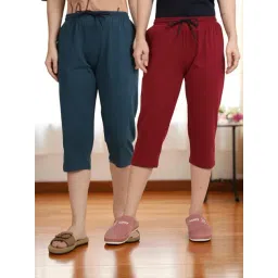 Kryptic Teal Blue & Maroon Solid Capris - Pack Of 2-picture-20