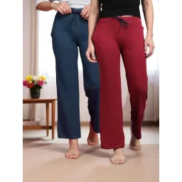 Kryptic Teal Blue & Maroon Solid Lounge Pants - Pack Of 2-picture-12