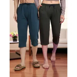 Kryptic Teal Blue & Olive Solid Capris - Pack Of 2-picture-25