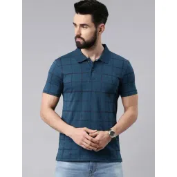 Kryptic Teal Regular Fit Check Cotton Polo T-Shirt-picture-11