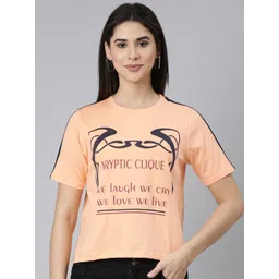 Kryptic Typography Printed Round Neck Cotton Crop Relaxed Fit T-shirt image 5