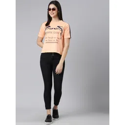 Kryptic Typography Printed Round Neck Cotton Crop Relaxed Fit T-shirt image 3