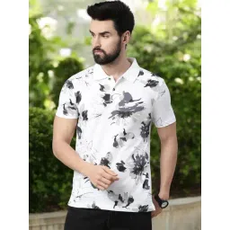 Kryptic White & Black Regular Fit Floral Polo T-Shirt-picture-23