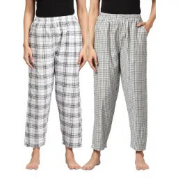 Kryptic White & Blue Cotton Checks Lounge Pants (Pack Of 2)-picture-47
