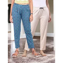 Kryptic White & Blue Cotton Relaxed Fit Printed Lounge Pant - Pack of 2-picture-29