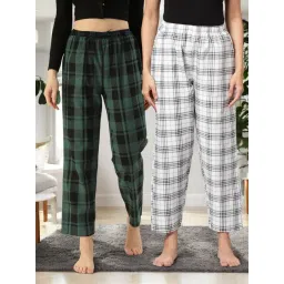 Kryptic White & Light Green Cotton Relaxed Fit Printed Lounge Pants - Pack of 2-picture-16