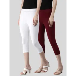 Kryptic White & Maroon Cotton Capris - Pack Of 2-picture-34