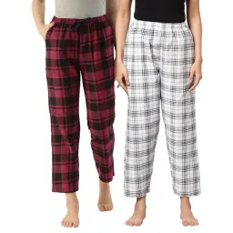 Kryptic White & Maroon Cotton Checks Lounge Pants (Pack Of 2)-picture-11