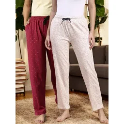 Kryptic White & Maroon Cotton Relaxed Fit Printed Lounge Pant - Pack of 2-picture-43
