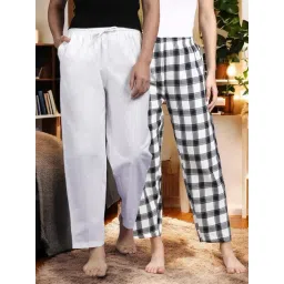 Kryptic White & Navy Blue Cotton Relaxed Fit Printed Lounge Pants - Pack of 2-picture-39