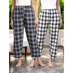 Kryptic White & Navy Blue Cotton Relaxed Fit Printed Lounge Pants - Pack of 2-picture-40