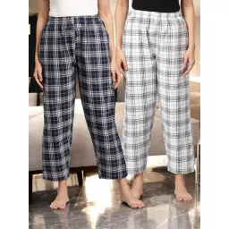Kryptic White & Navy Blue Cotton Relaxed Fit Printed Lounge Pants - Pack of 2-picture-38
