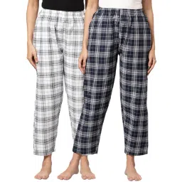 Kryptic White & Navy Cotton Checks Lounge Pants (Pack Of 2)-picture-15