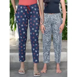 Kryptic White & Navy Cotton Relaxed Fit Printed Lounge Pants - Pack of 2-picture-30