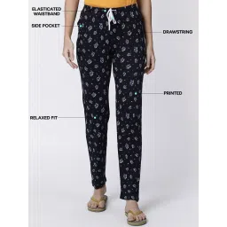 Kryptic White & Navy Cotton Relaxed Fit Printed Lounge Pants - Pack of 2 image 4