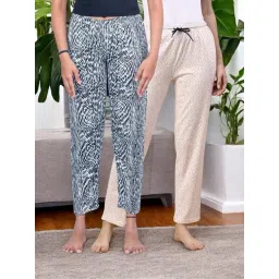 Kryptic White & White Cotton Relaxed Fit Printed Lounge Pant - Pack of 2-picture-24