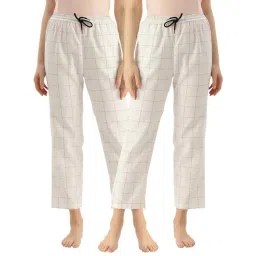 Kryptic White Cotton Checks Lounge Pants (Pack Of 2)-picture-18