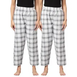 Kryptic White Cotton Checks Lounge Pants (Pack Of 2)-picture-38