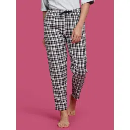Kryptic White Cotton Chequered Lounge Pants-picture-35