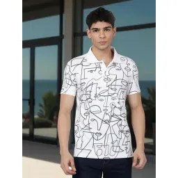 Kryptic White Cotton Regular Fit Abstract Polo T-Shirt-picture-38