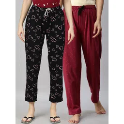 Kryptic Women Black & Maroon Pack Of 2 Printed Pure Cotton Pyjamas-picture-11