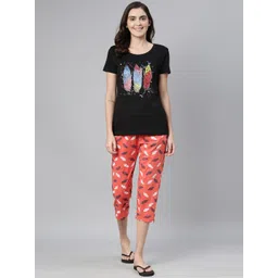 Kryptic Women Black & Orange Printed Night Suit-picture-32