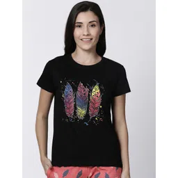 Kryptic Women Black Printed Round Neck Pure Cotton Lounge T-shirt-picture-28
