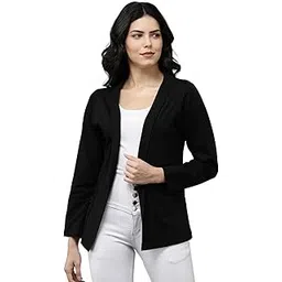 kryptic Women Black Solid Long Sleeve Open Front Shrug(Black;M)-picture-13