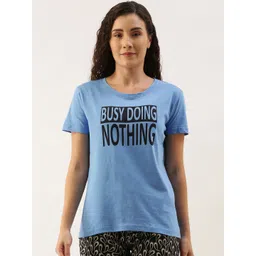 Kryptic Women Blue & Black Pure Cotton Typography Printed Lounge T-shirt-picture-29