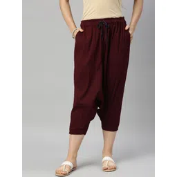 Kryptic Women Burgundy-Coloured Solid Loose-Fit Harem Pants-picture-18