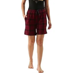 kryptic Women Lounge Shorts Pure Cotton Checked Relaxed fit Shorts with Side Pocket and Adjustable Waist-picture-13