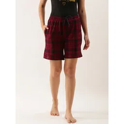 Kryptic Women Maroon & Navy Blue Pure Cotton Checked Lounge Shorts-picture-11