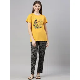 Kryptic Women Mustard & Black Printed Pure Cotton Night suit-picture-15