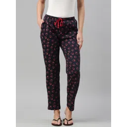 Kryptic Women Navy Blue & Pink Printed Cotton Lounge Pants-picture-35