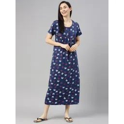 Kryptic Women Navy Blue Printed Nightdress-picture-26