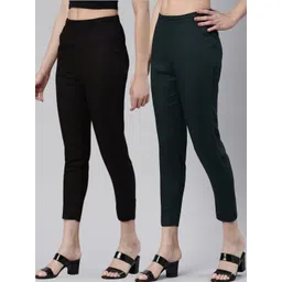 Kryptic Women Pack Of 2 Mid-Rise Smart Slim Fit Cigarette Trousers-picture-20