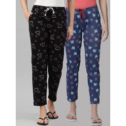 Kryptic Women Pack Of 2 Navy Blue & Black Printed Pure Cotton Lounge Pant-picture-11
