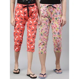 Kryptic Women Pack Of 2 Orange & Pink Printed Pure Cotton Capris-picture-33