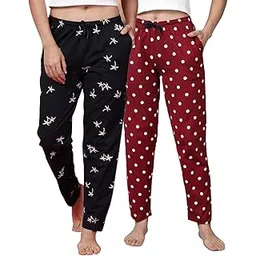 kryptic Women Pack of 2 Pure Cotton Printed Relaxed fit Lounge Pants-picture-13